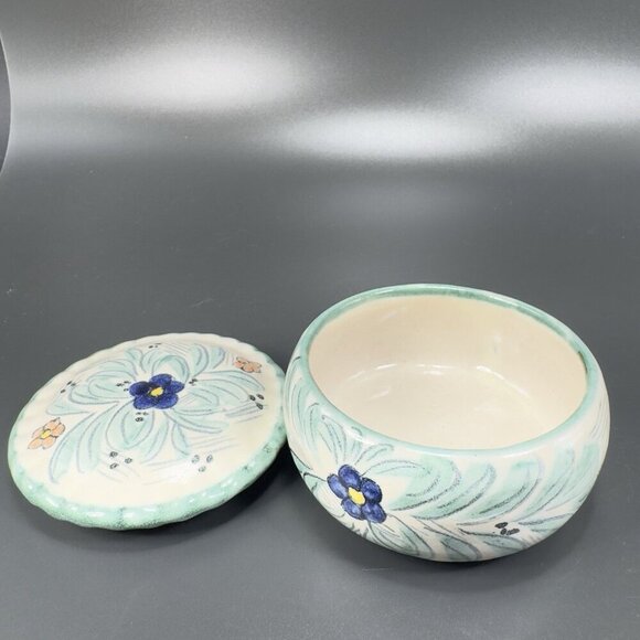 Mexico Pottery Folk Art Trinket Dish Jewelry Holder Container Jar Hand Made VTG - Picture 12 of 15